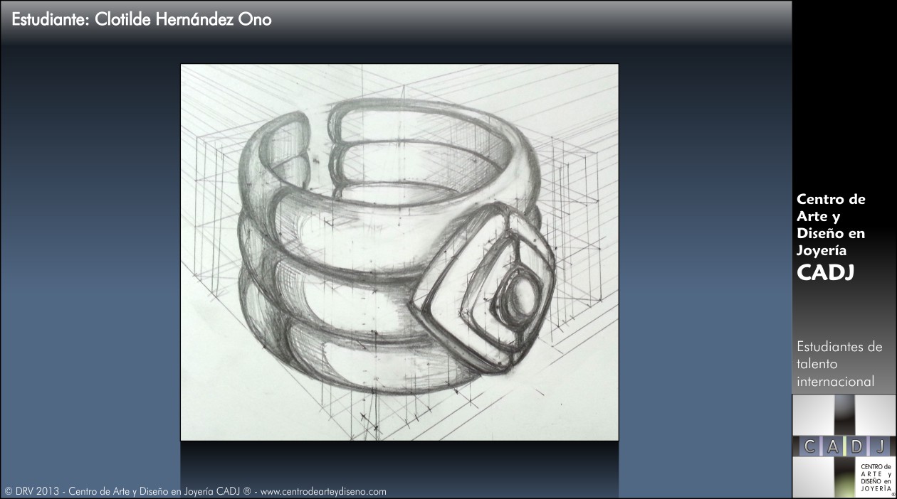 Dibujo de pulsera en perspectiva con 2 puntos de fuga, Escuela de Joyería CADJ ®